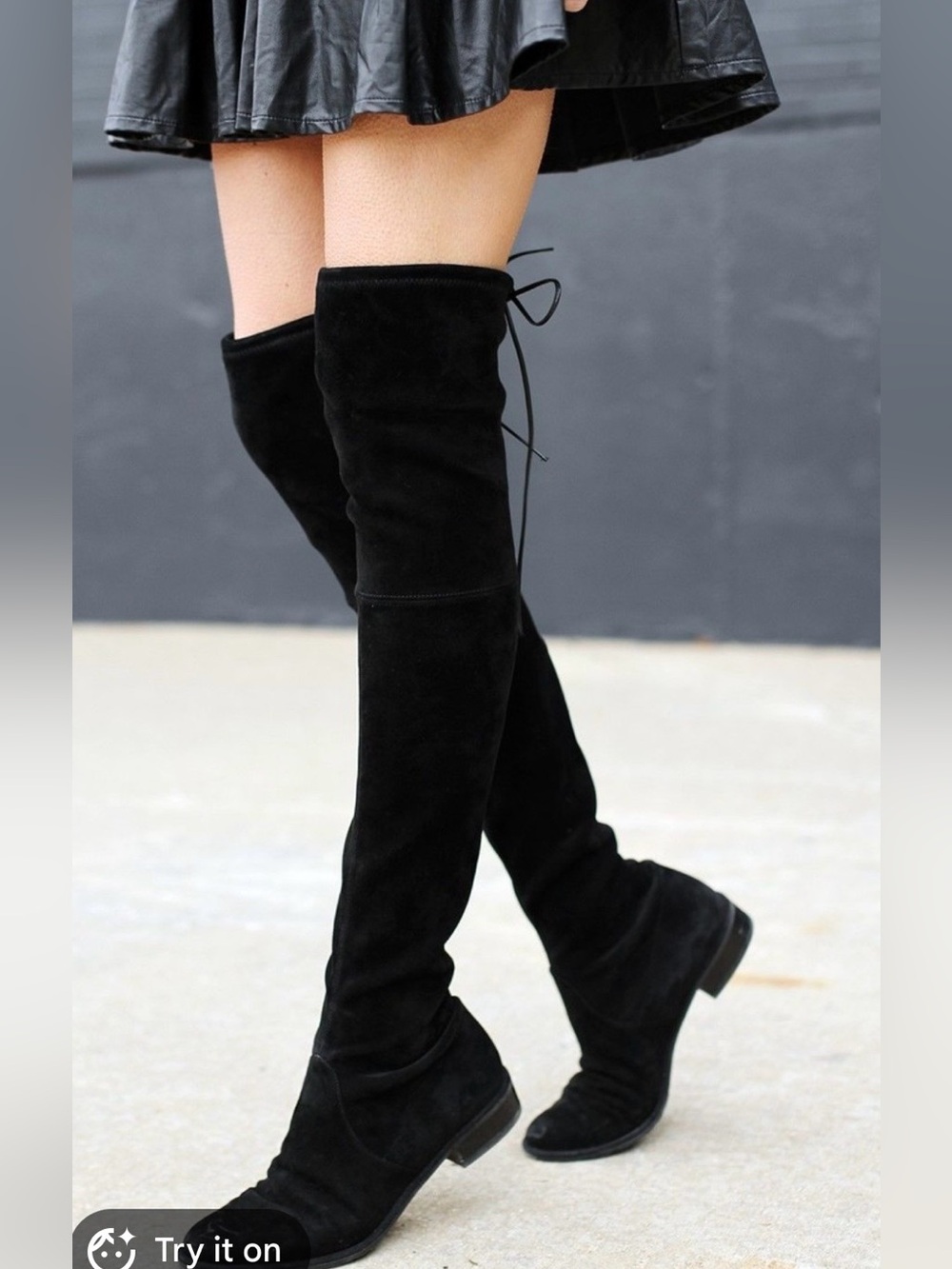 Stuart Weitzman Lowland Black Over-the-Knee Suede Boots with Rear Tie